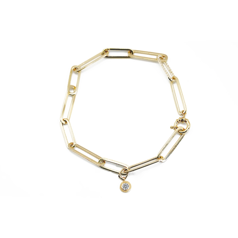 Interlocking Paperclip Solar Motif Round Bubble Bezel Lab Diamond Charm Bracelet