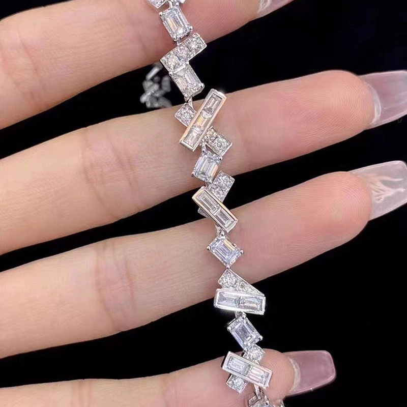 Alternating Crisscross Baguette Pave Linear Lab Diamond Bracelet