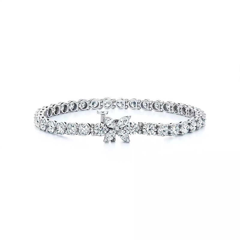 Continuous Shared Prong Open Gallery Lab Diamond Floral Motif Tennis Bracelet