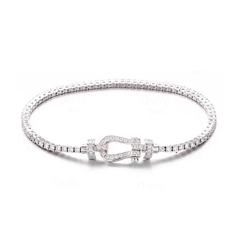 Continuous 4 Prong Square Setting Lab Diamond Tennis Bracelet With Shackle Clasp