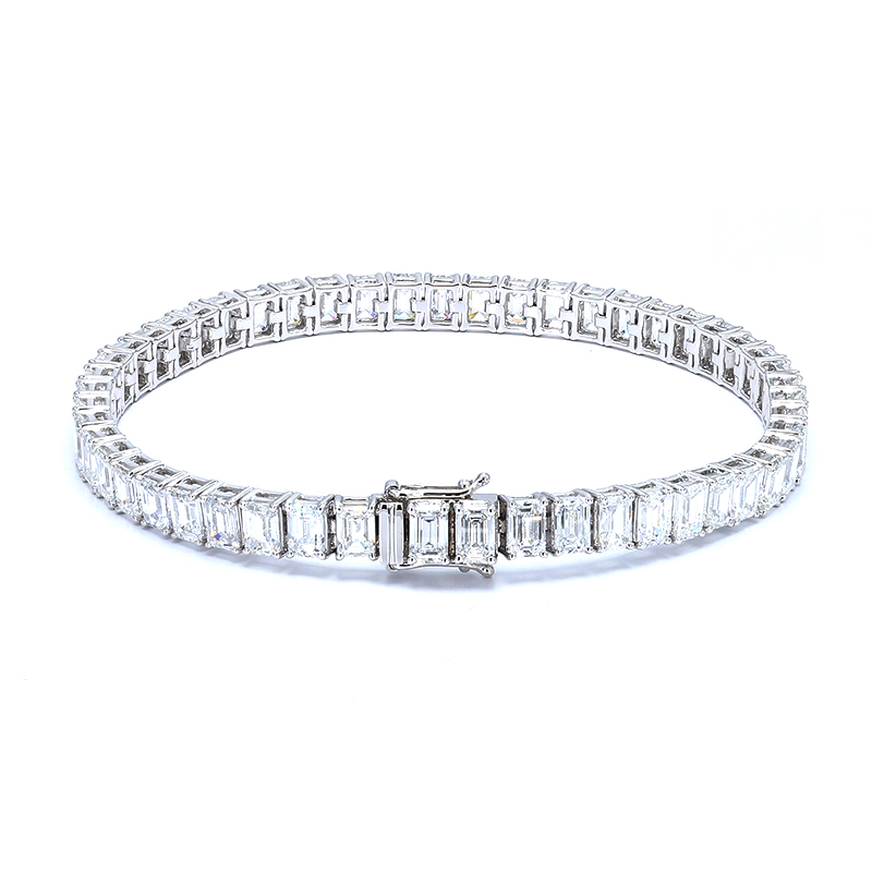 4 Prong Emerald Cut Dual Layer Open Gallery Set Lab Diamond Bracelet
