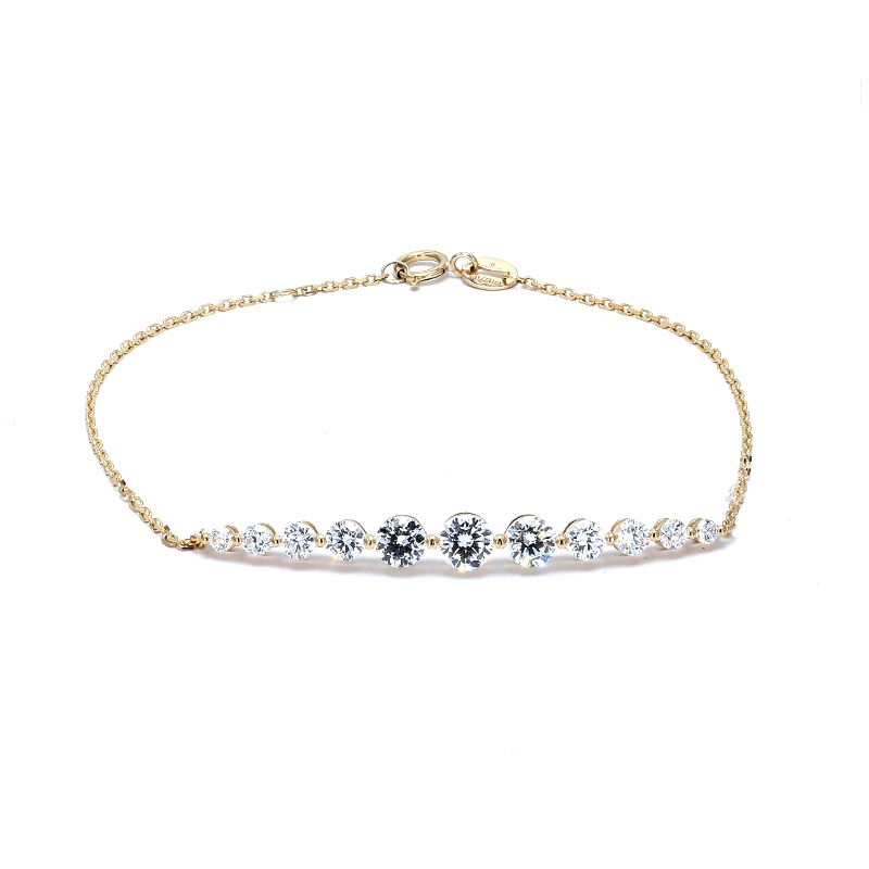 11 Symmetrical Graduated Round Cut Lab Diamond Yellow Gold Bracelet