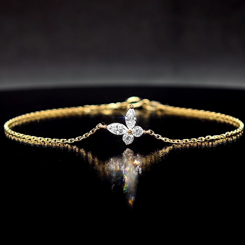 5 Prong Diagonal Butterfly Design Ethical Lab Diamond Yellow Gold Bracelet