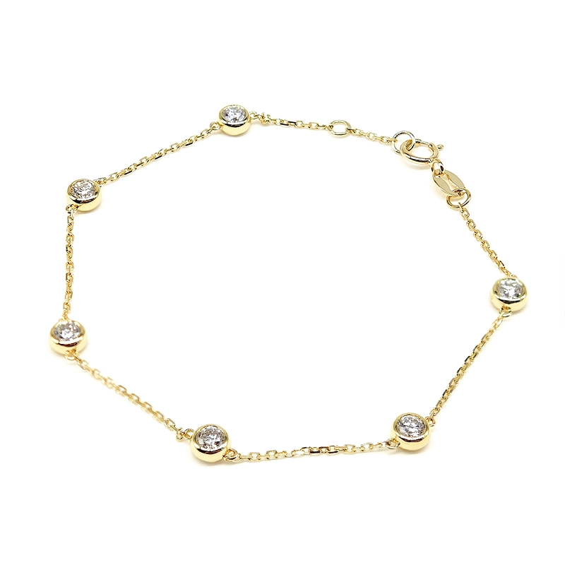 6 Alternating Bubble Bezel Set Lab Created Diamond Bracelet in Yellow Gold