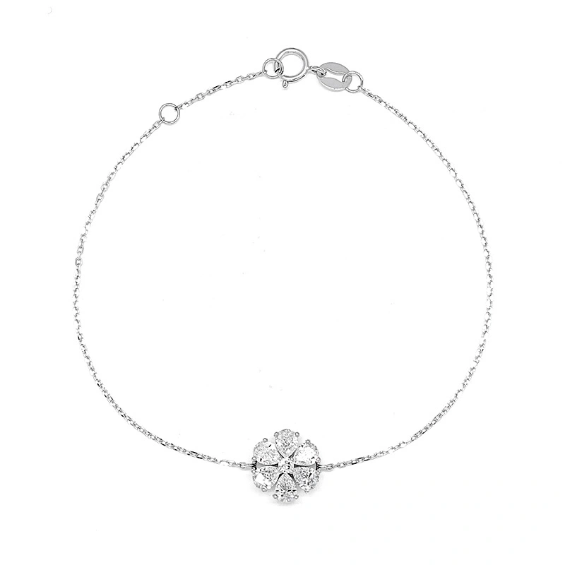 6 Petals Floral Motif Lab Grown Diamond Bracelet With Dainty White Gold Chain