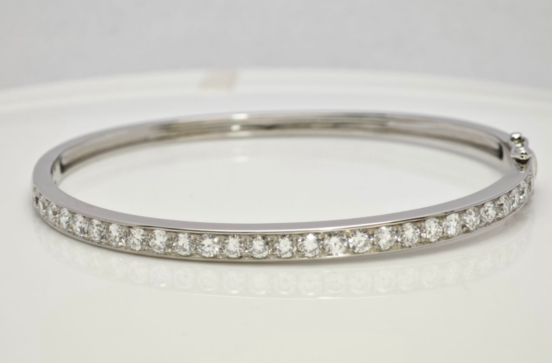 Half Row Channel Set Round Synthetic Diamond Sleek Classic Tennis Bangle Bracelet