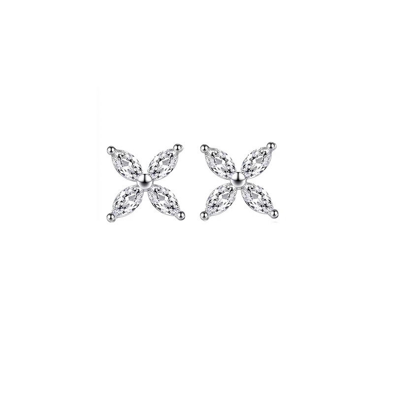 Marquise Cut 4 Petals Floral Motif Ethical Lab Diamond Stud Earrings