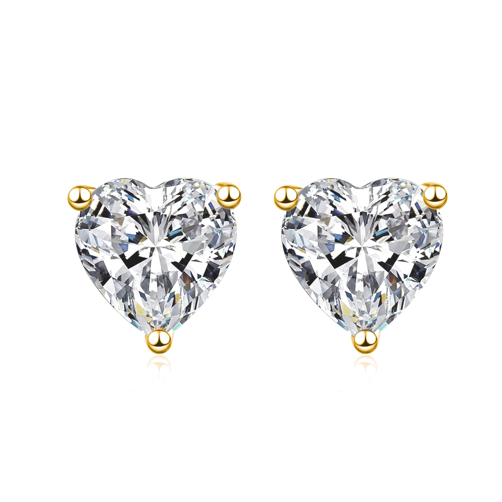 Timeless 3 Prong Heart Cut Bead Shaped Prong Lab Diamond Stud Earrings