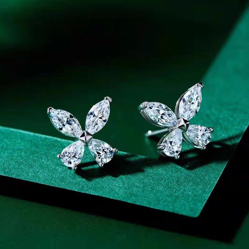 2 Marquise Cut & 2 Pear Cut Butterfly Motif Cultivated Diamond Studs
