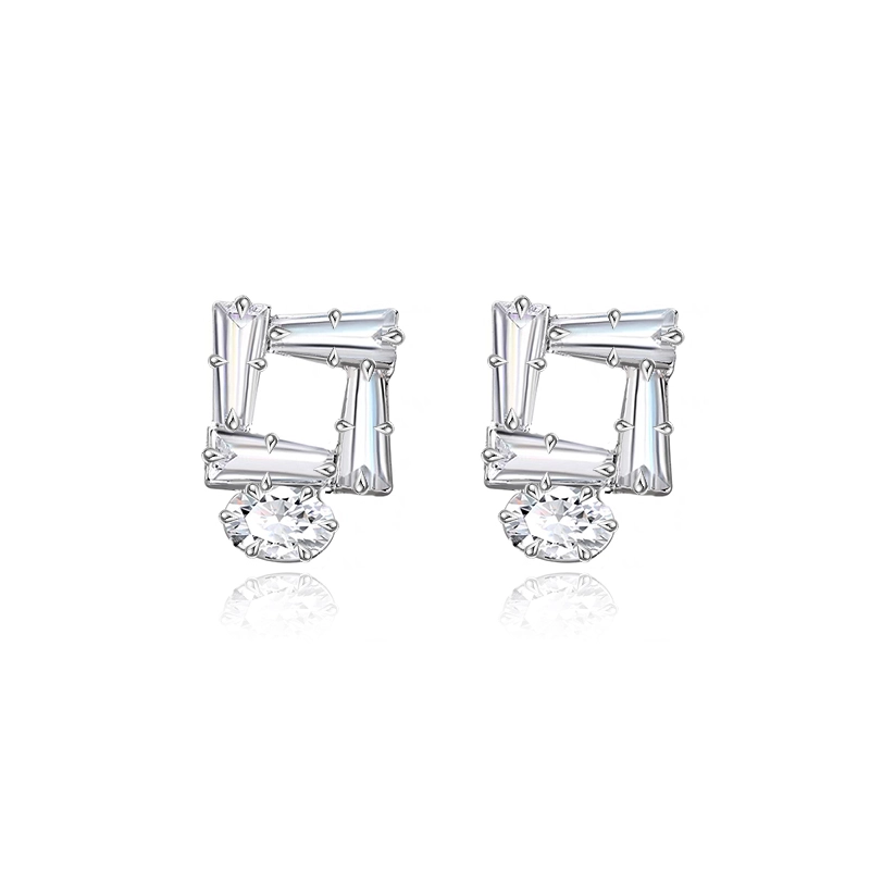 Geometric Open Square Trapezoid & Oval Mixed Cut Lab Diamond Studs
