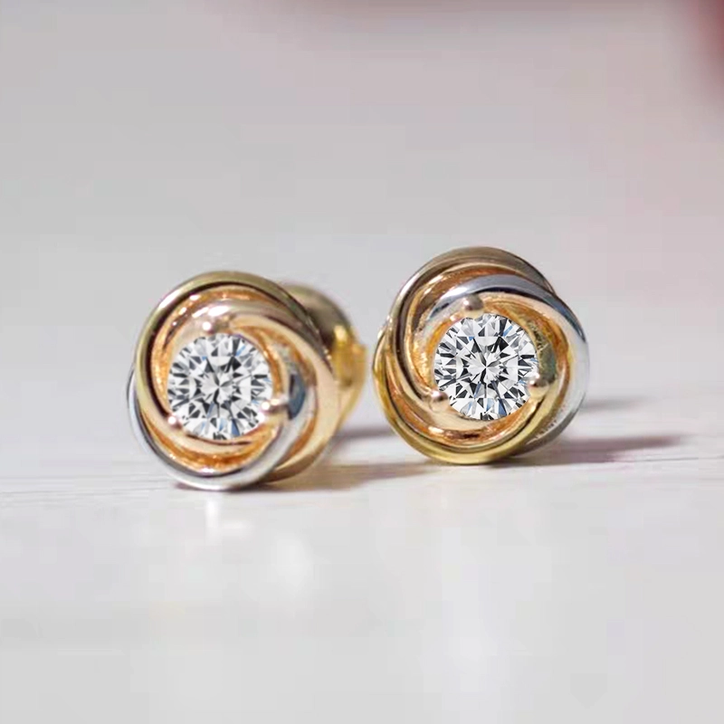 Rose Motif Solitaire Round Cut Diamond Rose Gold Stud Earrings