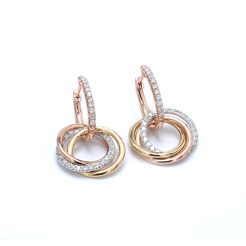 Luxe Three-Tone Interlocking Circle Lab Grown Diamond Drop Earrings