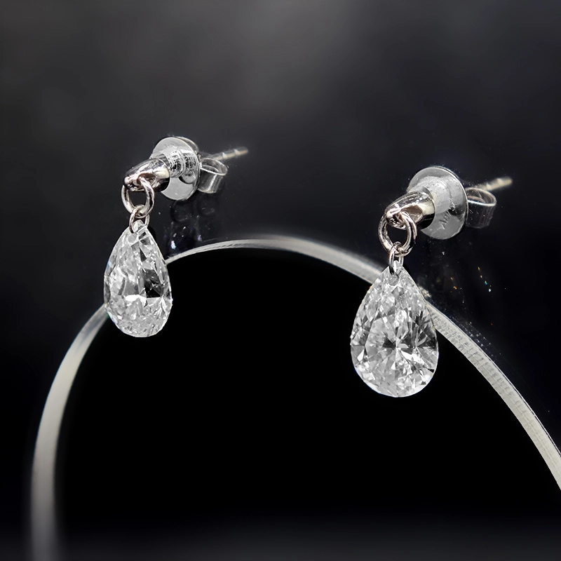 Minimalist Pierced Pear Cut Lab Diamond Drop Earrings in White Gold