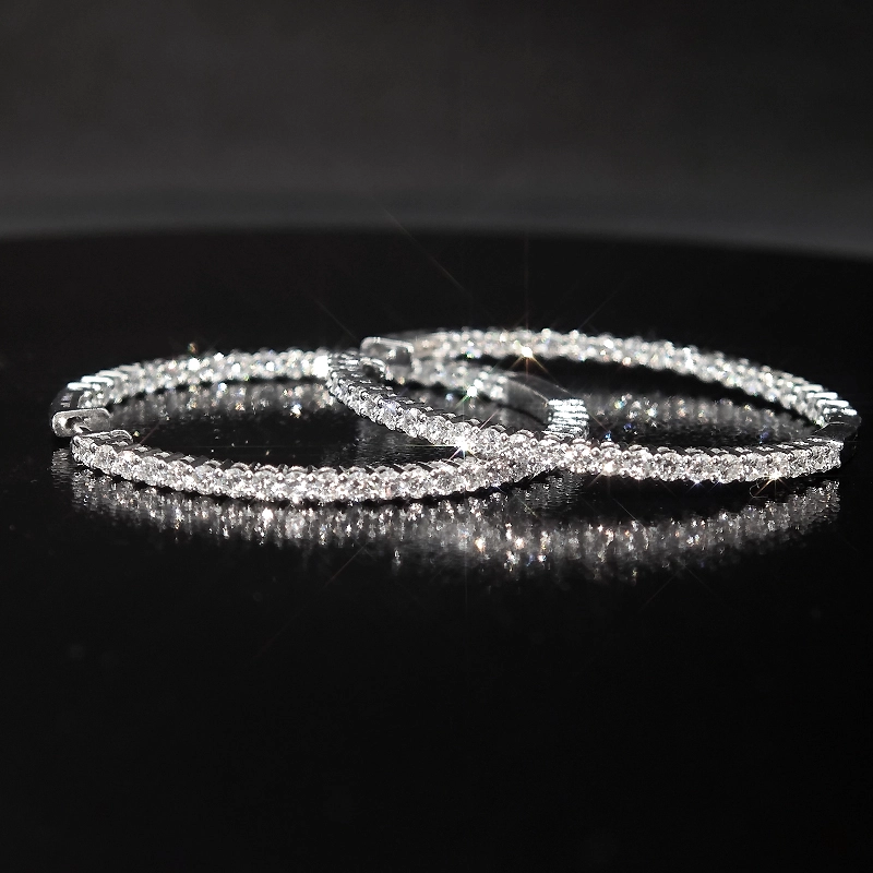 Full Eternity Dual Layer Open Gallery Lab Diamond Slim White Gold Hoop Earrings