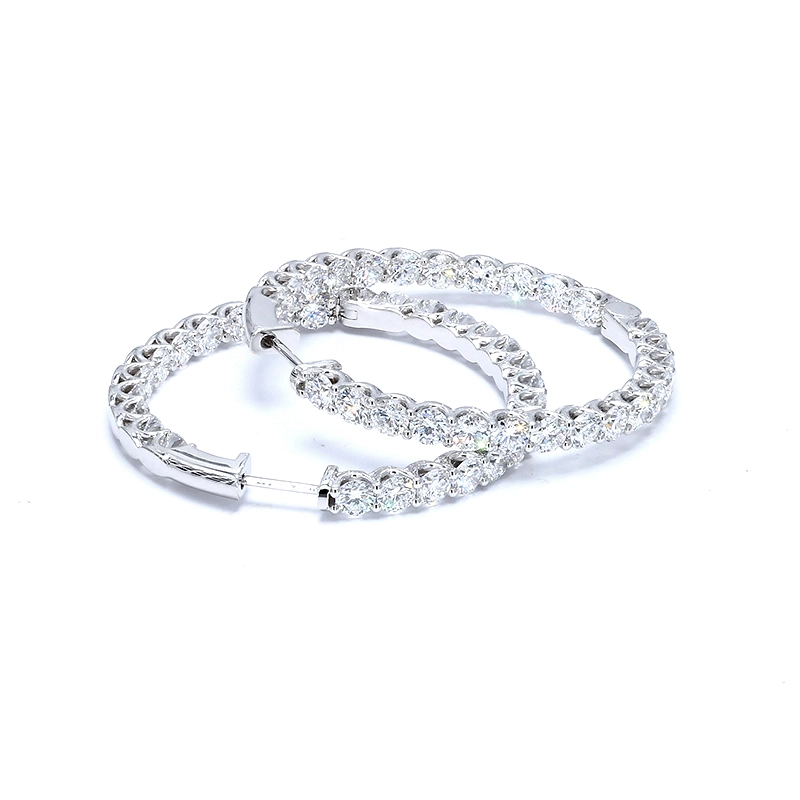 Half Outer Pave & Half Inner Pave Ethical Man Made Diamond Hoop Earrings