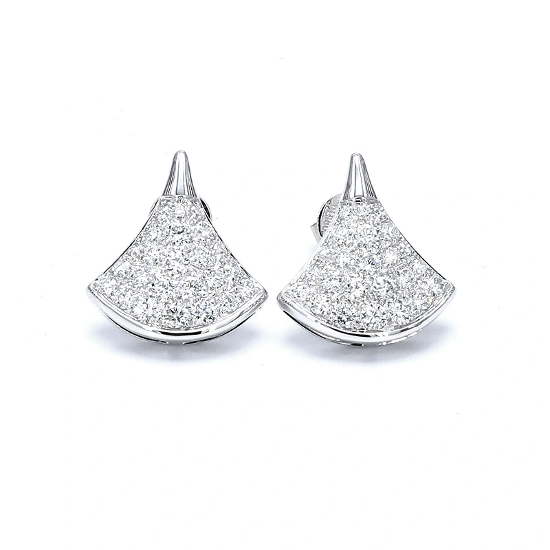 Unfolded Skirt Inspired Full Pave Lab Diamond White Gold Stud Earrings