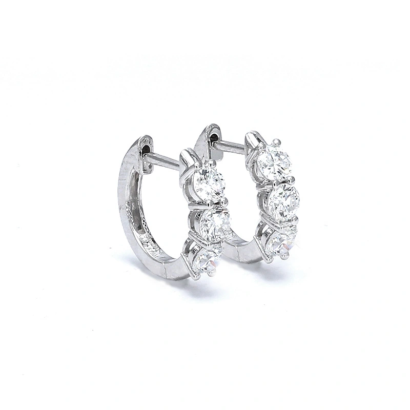 3 Stone Dual Open Layer Gallery Cultivated Diamond White Gold Leverback Huggies