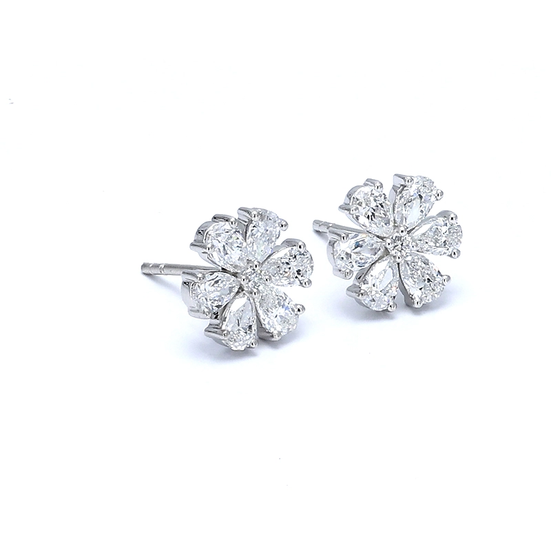 Snowflake Motif Pear Cut Lab Diamond Platinum Stud Earrings