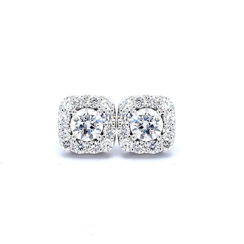 Round Cut Cushion Halo Open Bottom Set Cultivated Diamond Studs