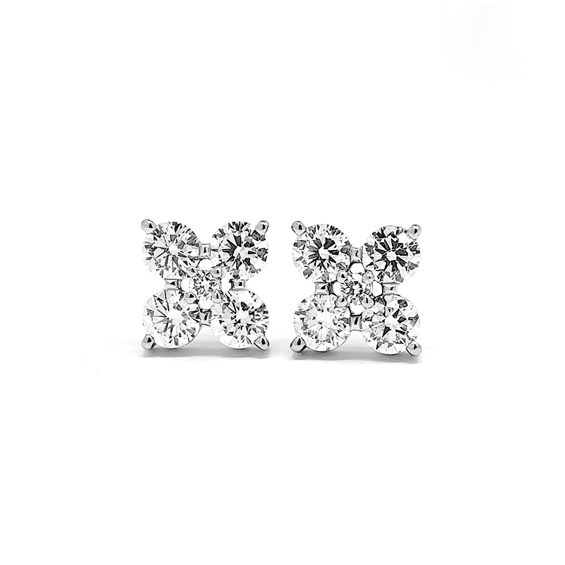 5 Stone Four-Leaf Clover Motif Open Bottom Set Lab Diamond Stud Earrings