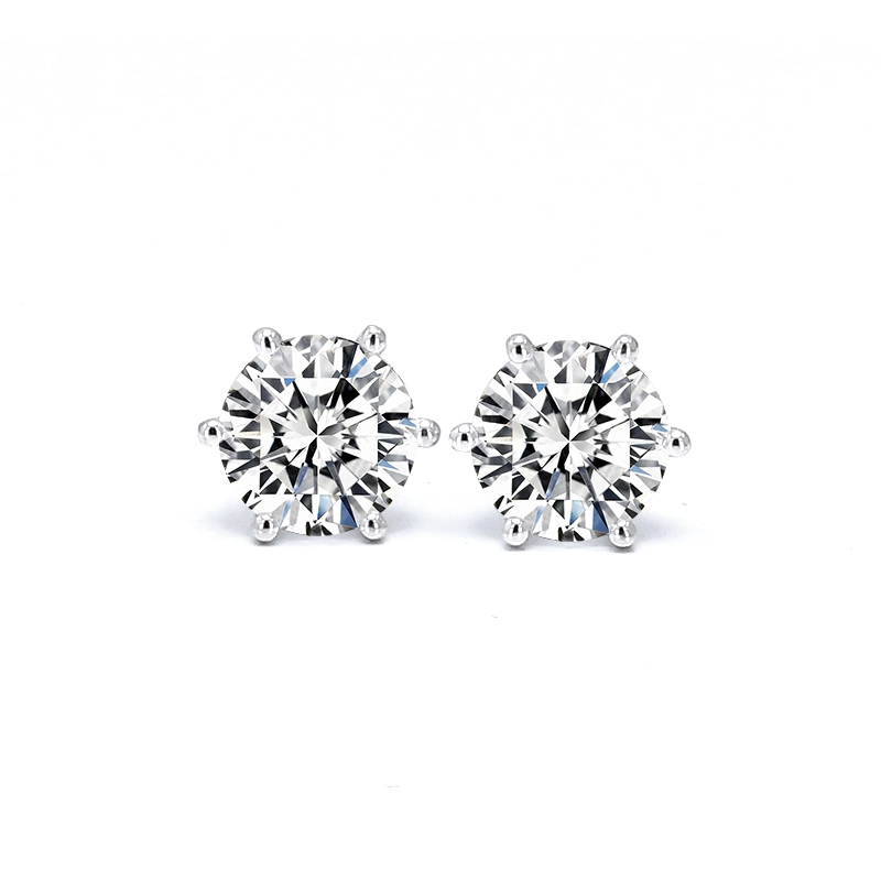 Classic 6 Prong Bud Head Solitaire Round Cut Synthetic Diamond Bud Earrings