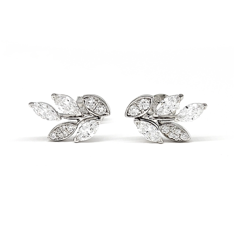 Art Deco Olive Branch Motif Marquise Cut & Accent Lab Diamonds Studs