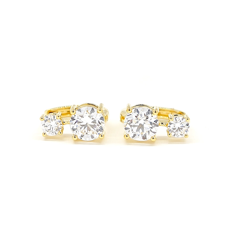You & Me Two Stone Dual Layer Open Gallery Yellow Gold Leverback Hoops