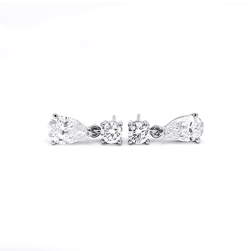 3 Prong Pear Shaped Lab Diamond Drop Earrings With Side Accent Stones