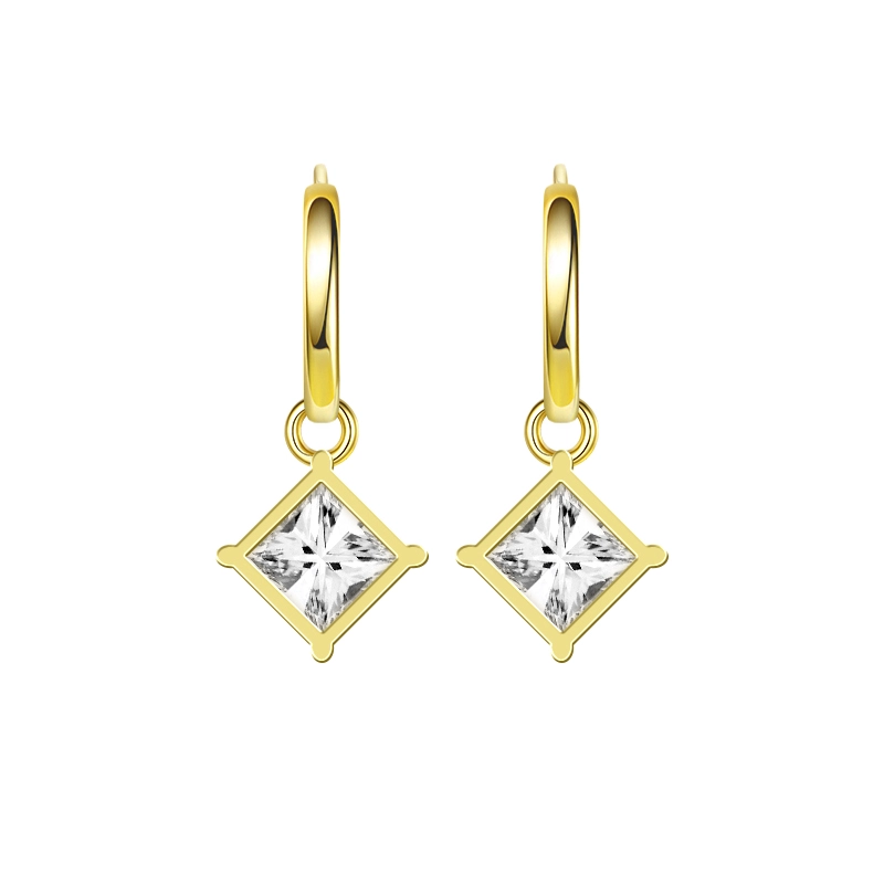 Princess Cut Wide Edge Bezel Artificial Diamond Drop Earrings