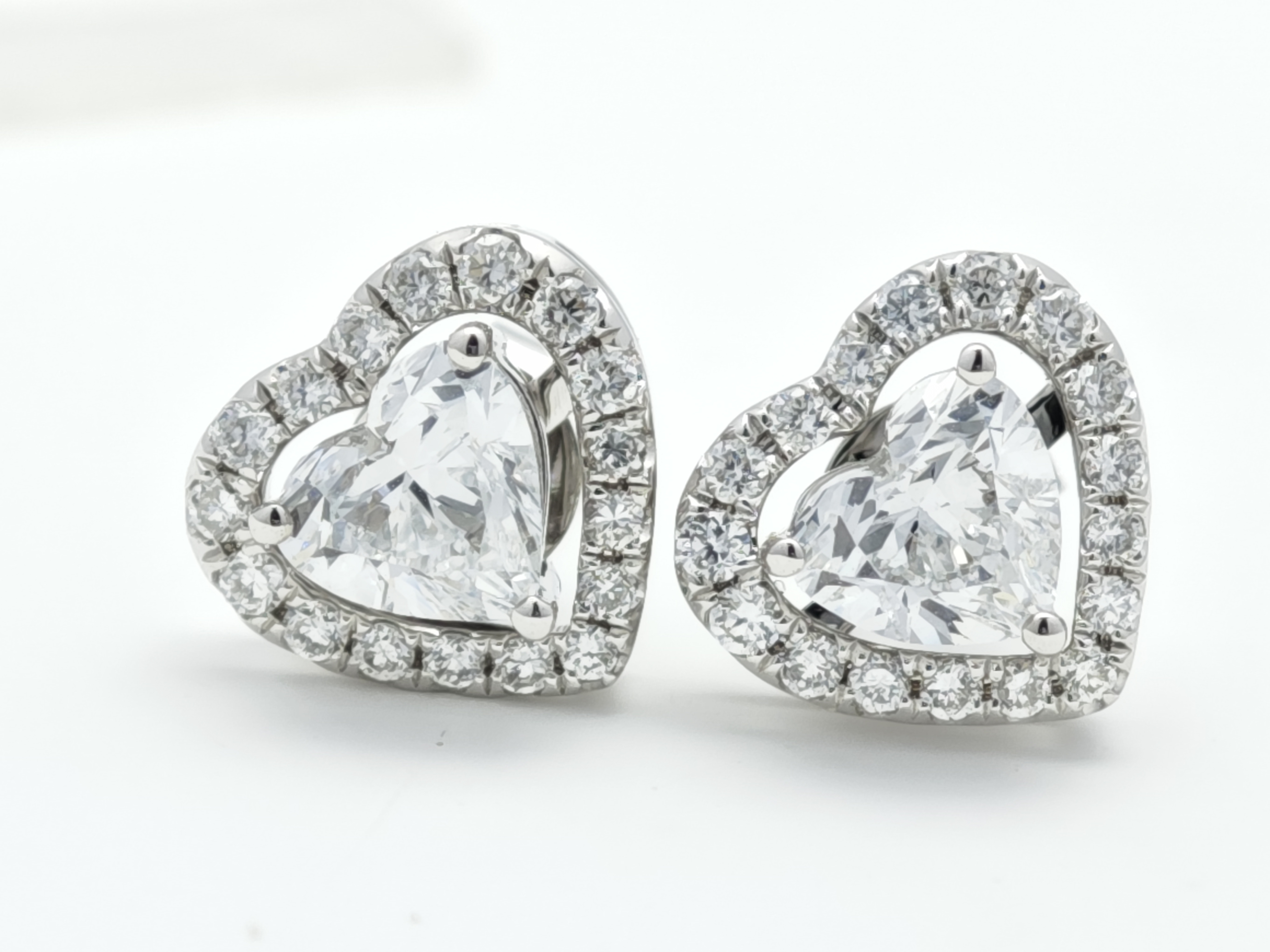 Heart Cut Halo Frame Lab Cultured Diamond Romantic Stud Earrings