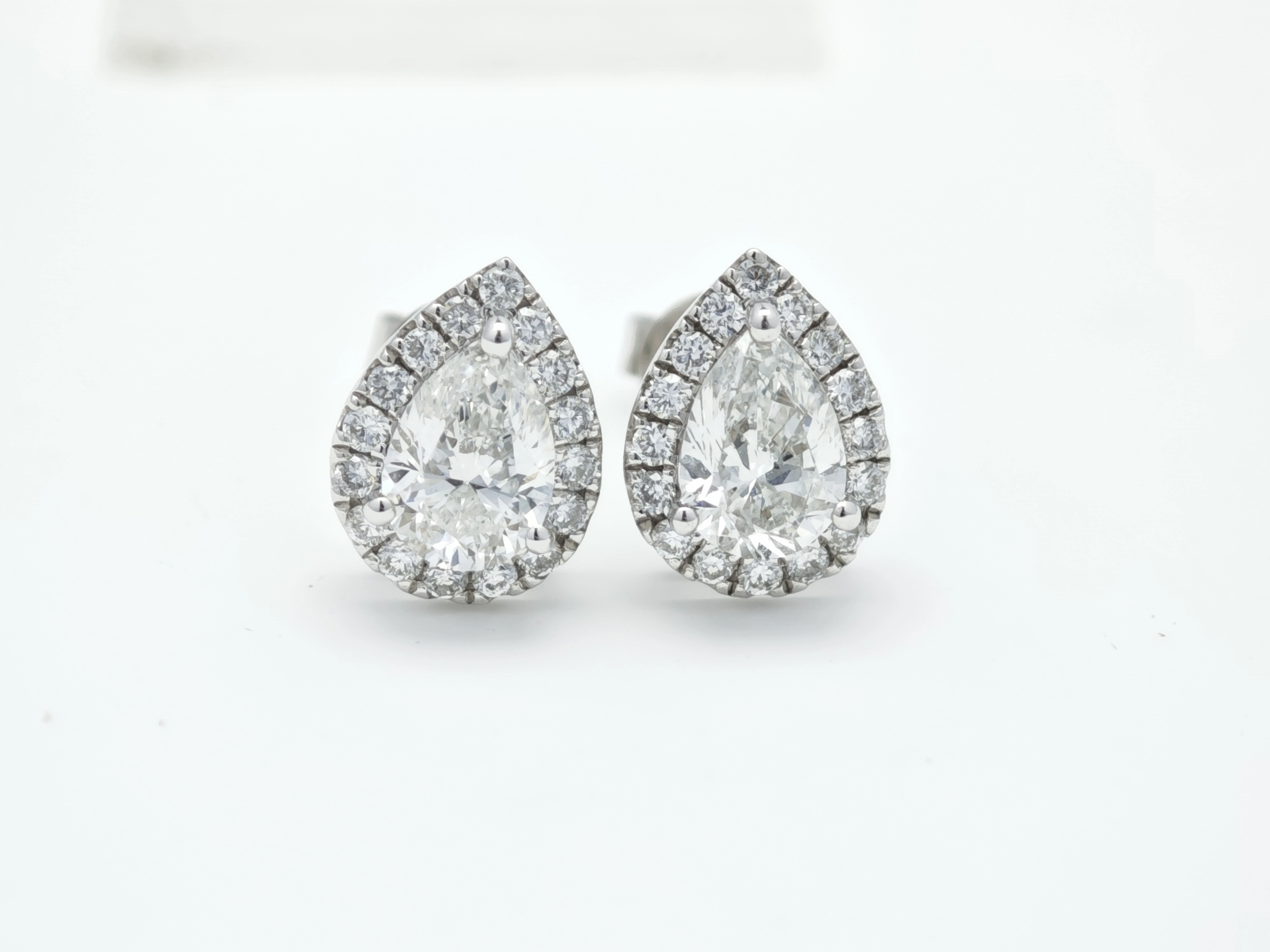 Pear Cut Halo Lab Cultured Diamond Timeless Solitaire Stud Earrings