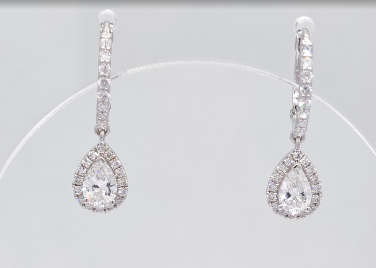 Pear Cut Halo Lab Created Diamond Pavé Hoop Drop Dangle Earrings