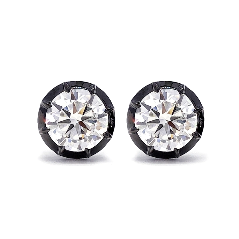Black Rhodium Bezel Round Man Made Diamond Edgy Solitaire Stud Earrings
