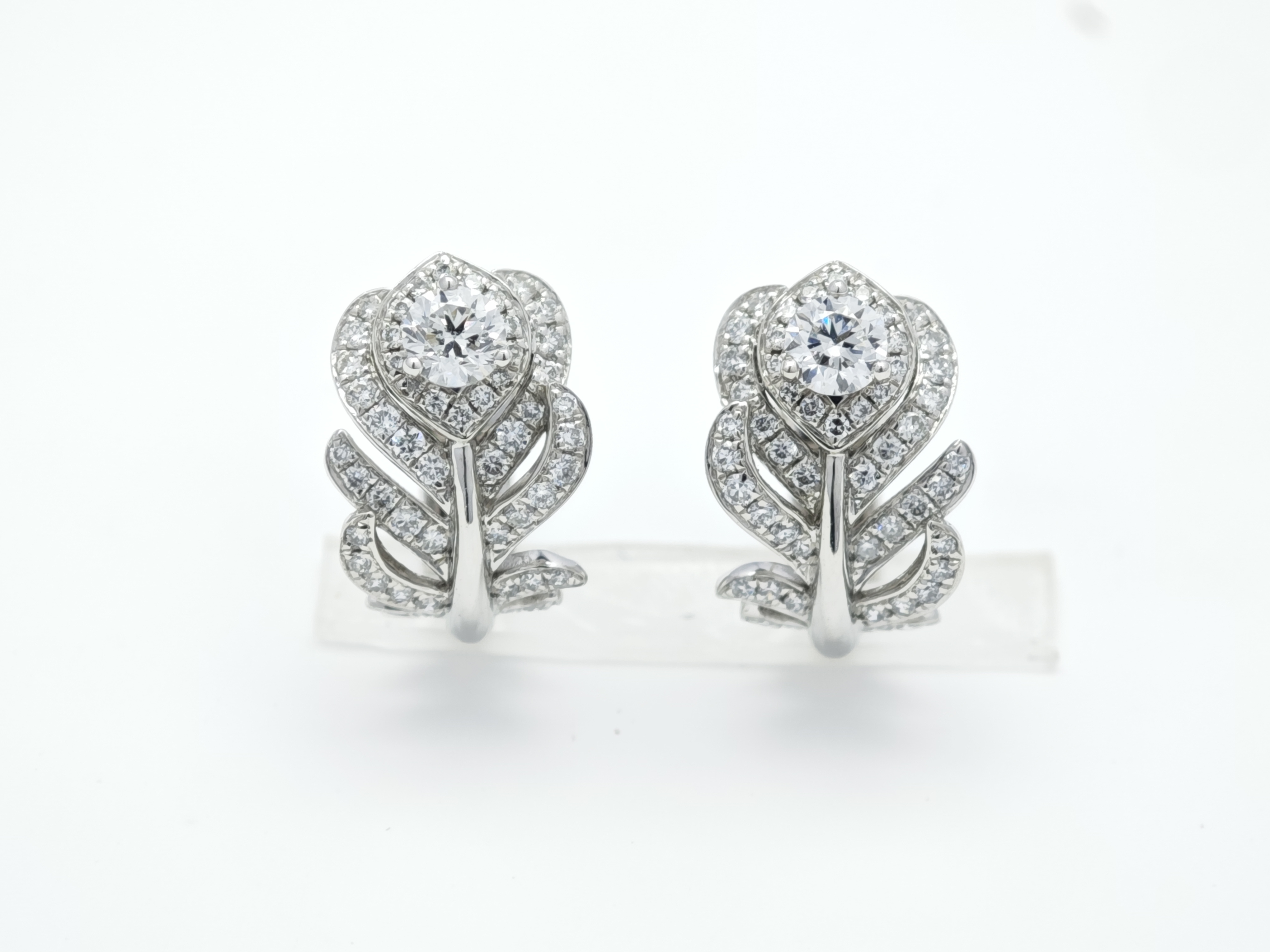 Botanical Leaf Pavé Round Man Made Diamond Halo Non-Pierced Clip On Earrings