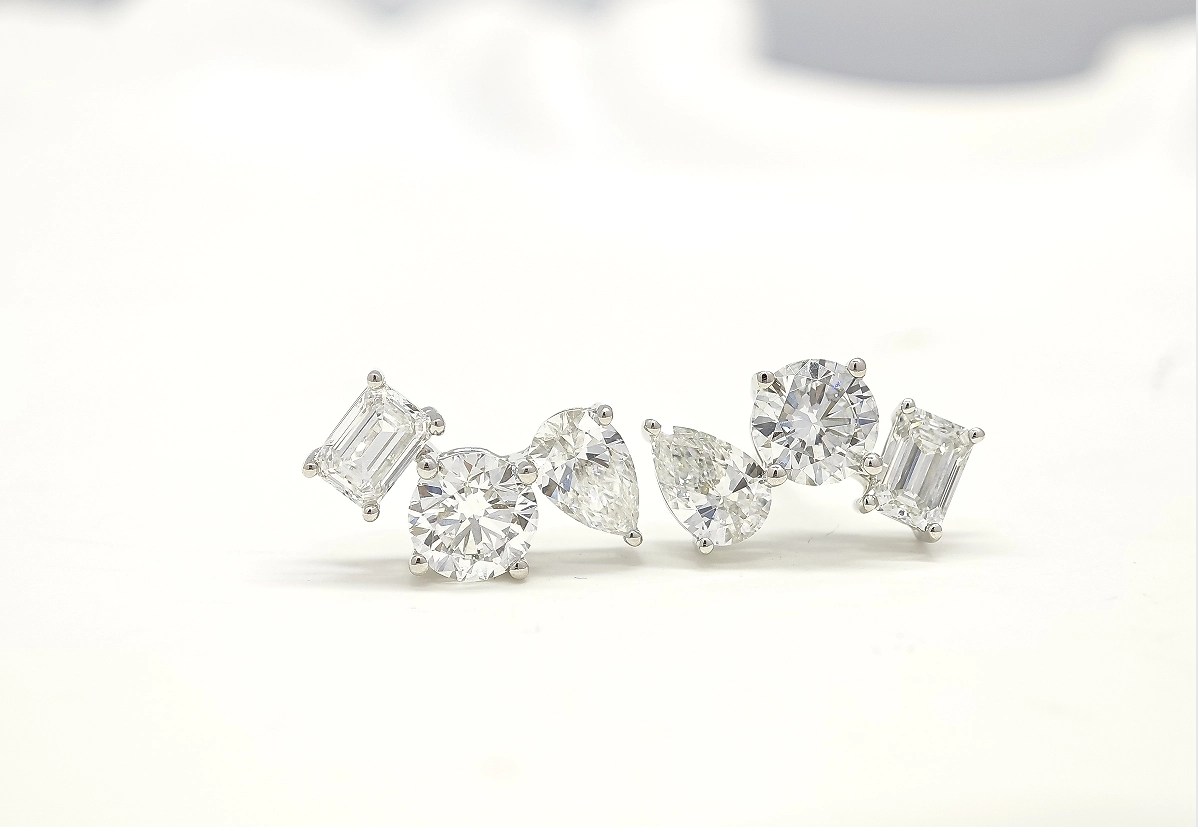 Mixed Cut Assorted Shape Lab Grown Diamond Linear Ear Climber Earrings