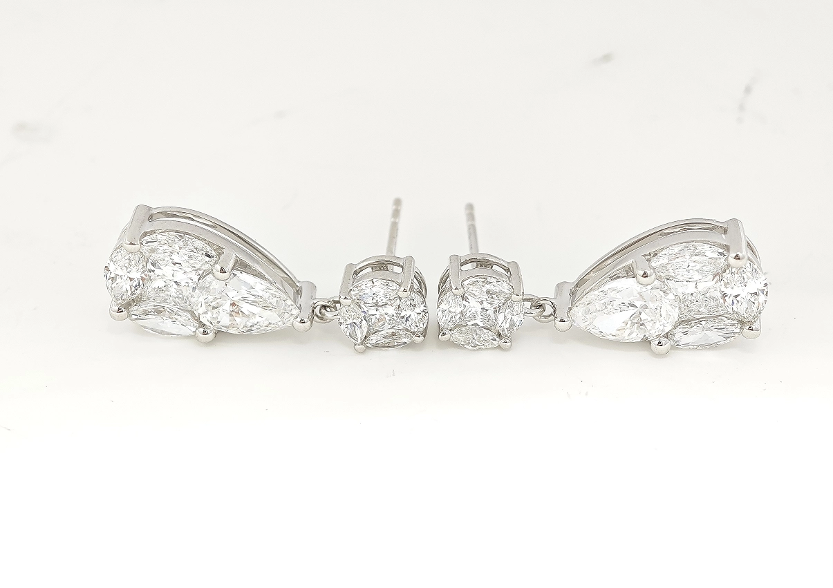 Pear Cluster Synthetic Diamond Linked Drop Dangle Stud Earrings