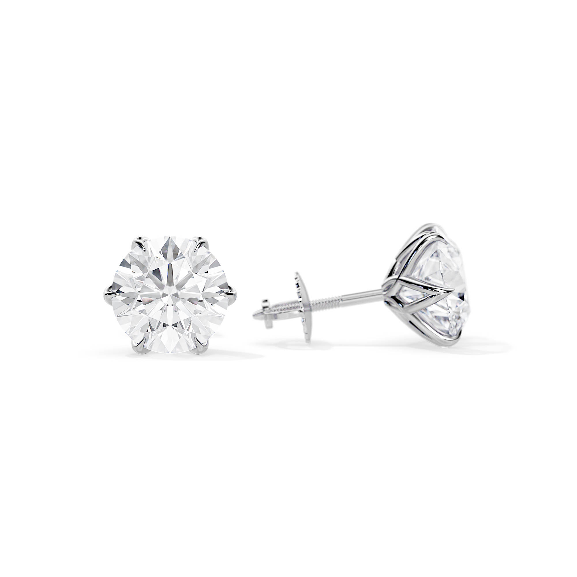 3 Carat Minimalist Six Lotus Prongs Lab Diamond Stud Earrings in Gold