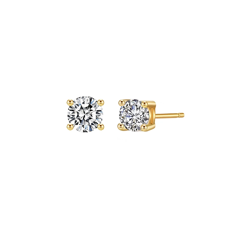 4 Bead Shaped Prong Round Cut Dual Layer Open Gallery Stud Earrings