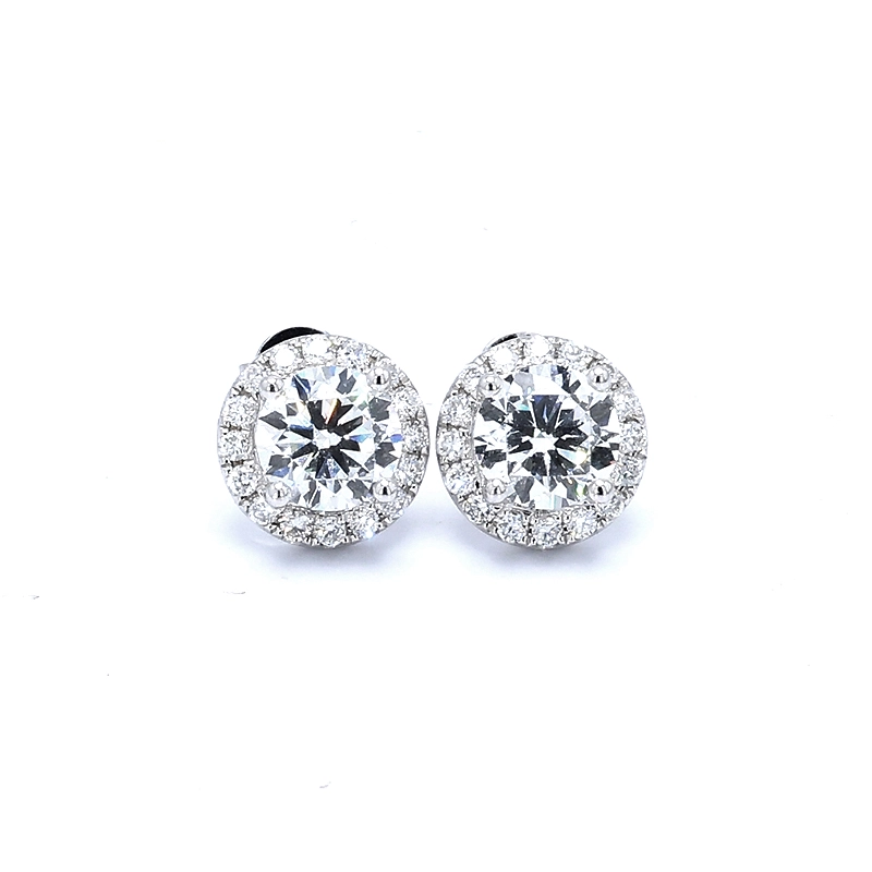 Romantic Vintage Round Halo Lab Diamond Stud Earrings