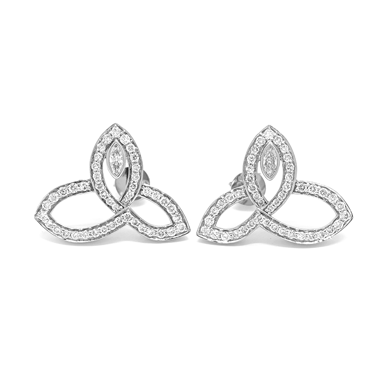 Luxe Three Petal Hollow Floral Lab Grown Diamond Studs