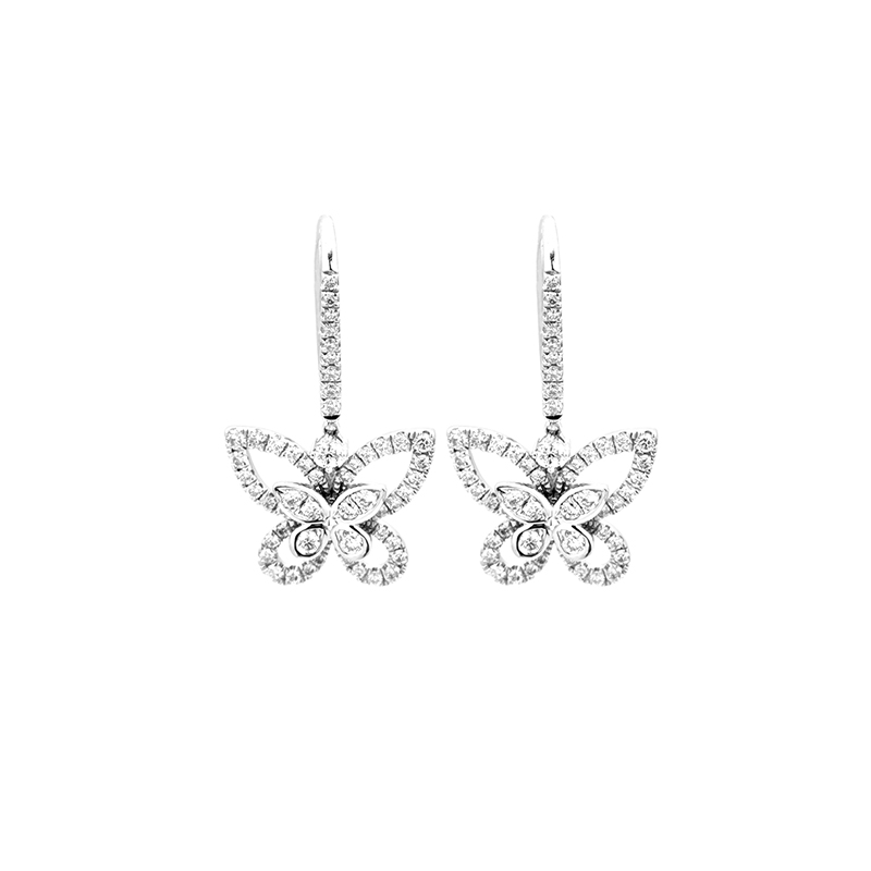 Overlapping Butterfly Frame Full Pave Lab Diamond Drop Earrings With Half Pave French Hook