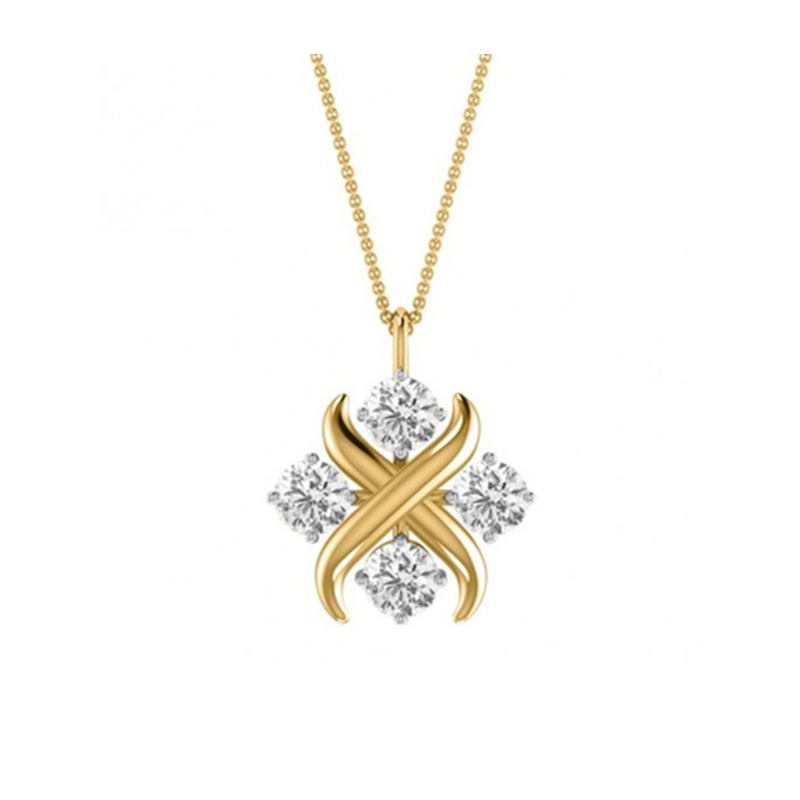 Art Deco Intertwined Cross Four Round Lab Diamonds Pendant Necklace