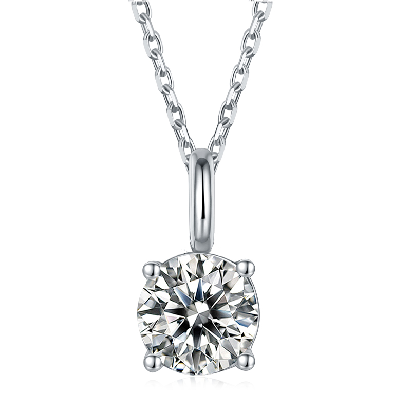 Classic 4 Prong Round Cut Lab Diamond Necklace With Double-sided bevelled links