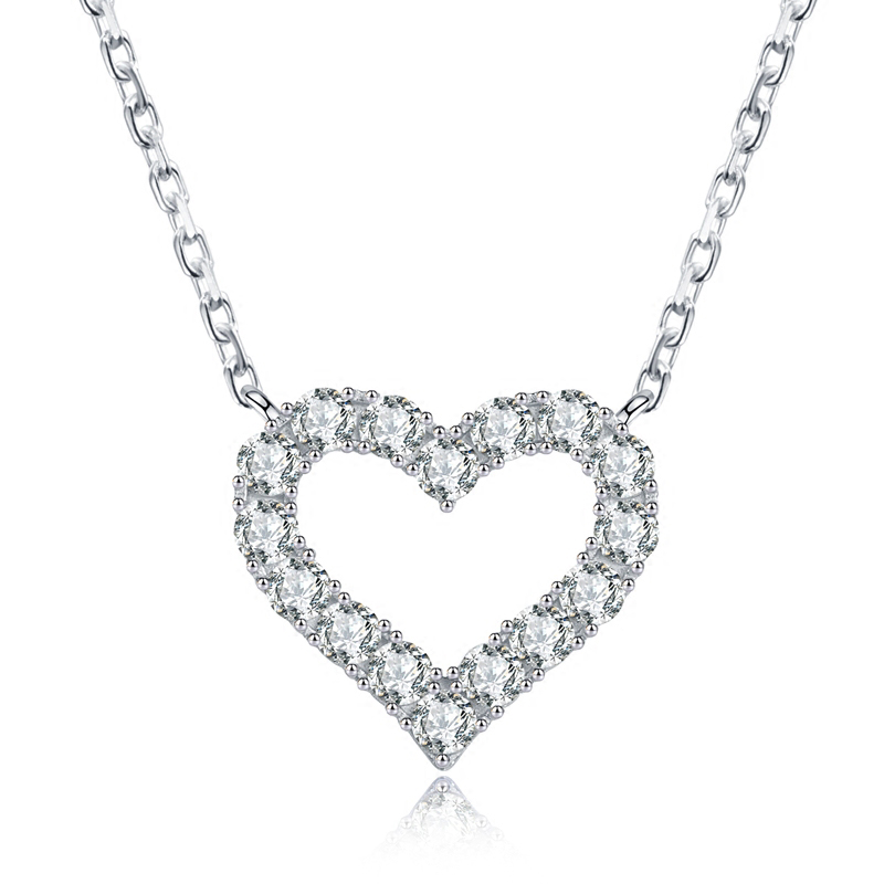Hollow Heart Deco Single Row Pave Ethical Lab Diamond Necklace in Yellow Gold