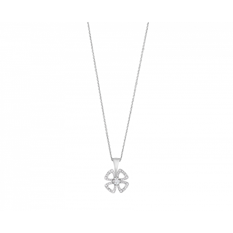 Art Deco Hollow Four-Leaf Clover Lab Diamond Pave Necklace
