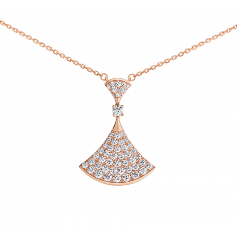 Art Deco Handled Fan Full Pave Round Lab Diamond Rose Gold Necklace