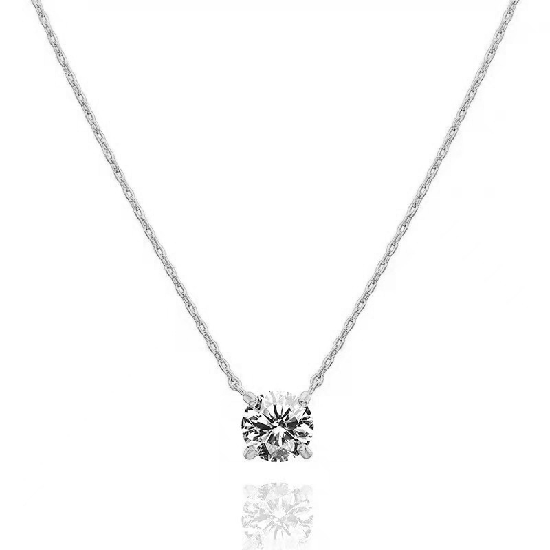 Solitaire 4 Prong Round Cut Cultivated Diamond Necklace in White Gold