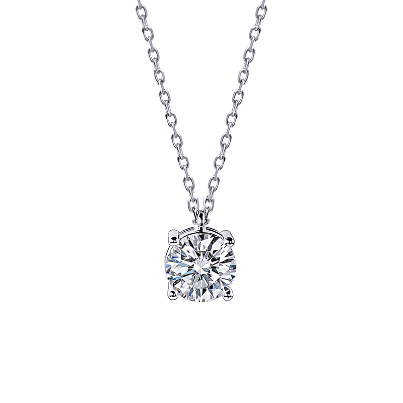 1 Carat Minimalist 4 Prong Round Cut Diamond Necklace in White Gold