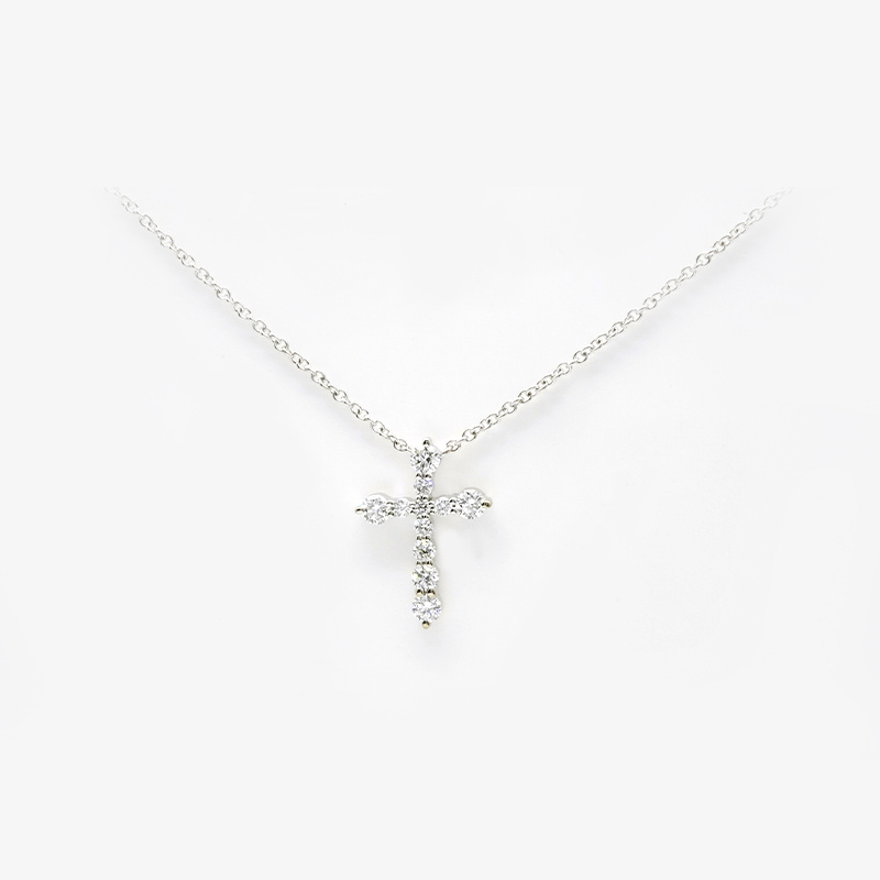 Art Deco Cross Pave Lab Cultured Diamond White Gold Necklace