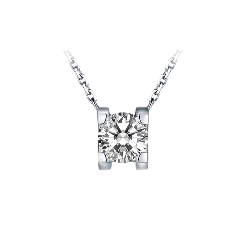 Solitaire 4 Prong Bull Head Setting Open Gallery Diamond Necklace in White Gold